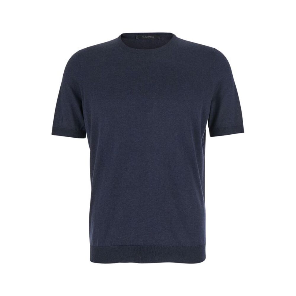 Tagliatore Men Blue Crewneck T-Shirt With Ribbed Edges In Cotton Man